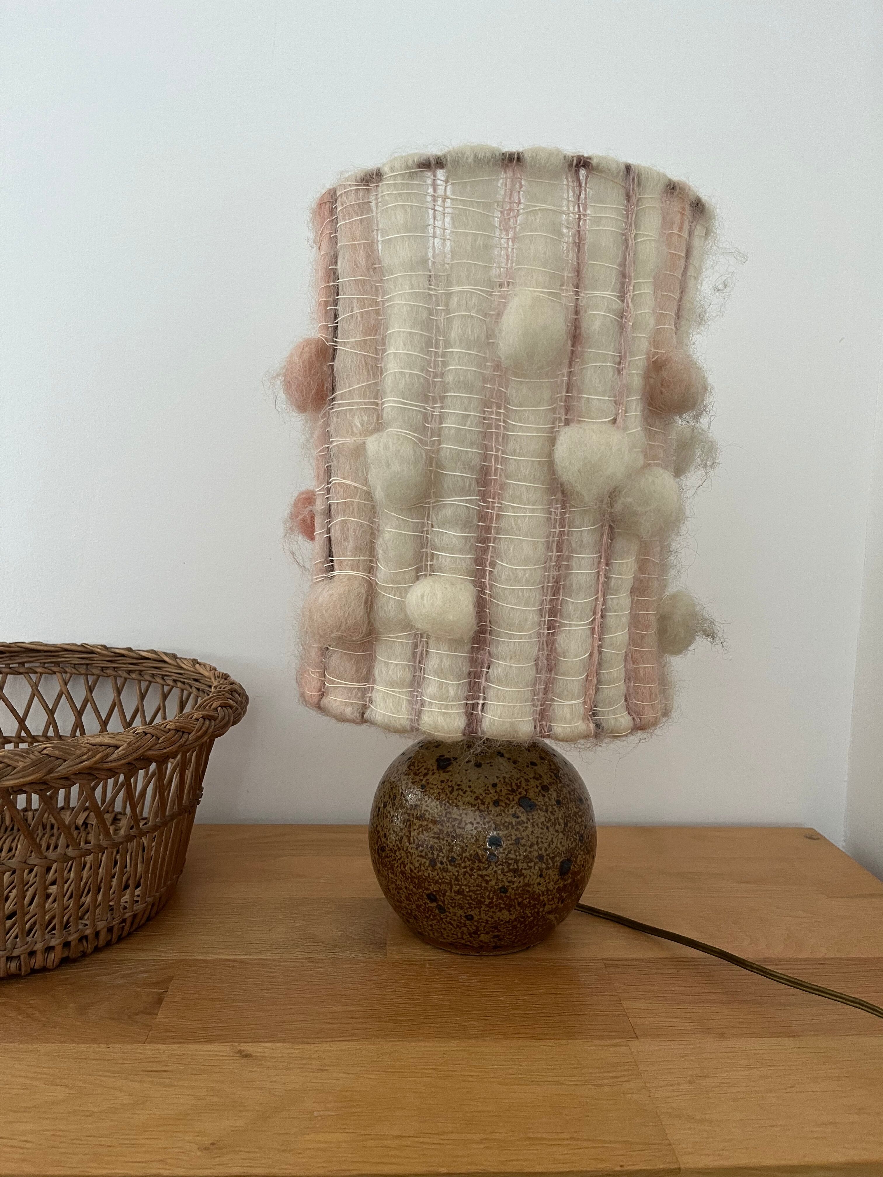Stoneware lamp and lampshade in vintage wool