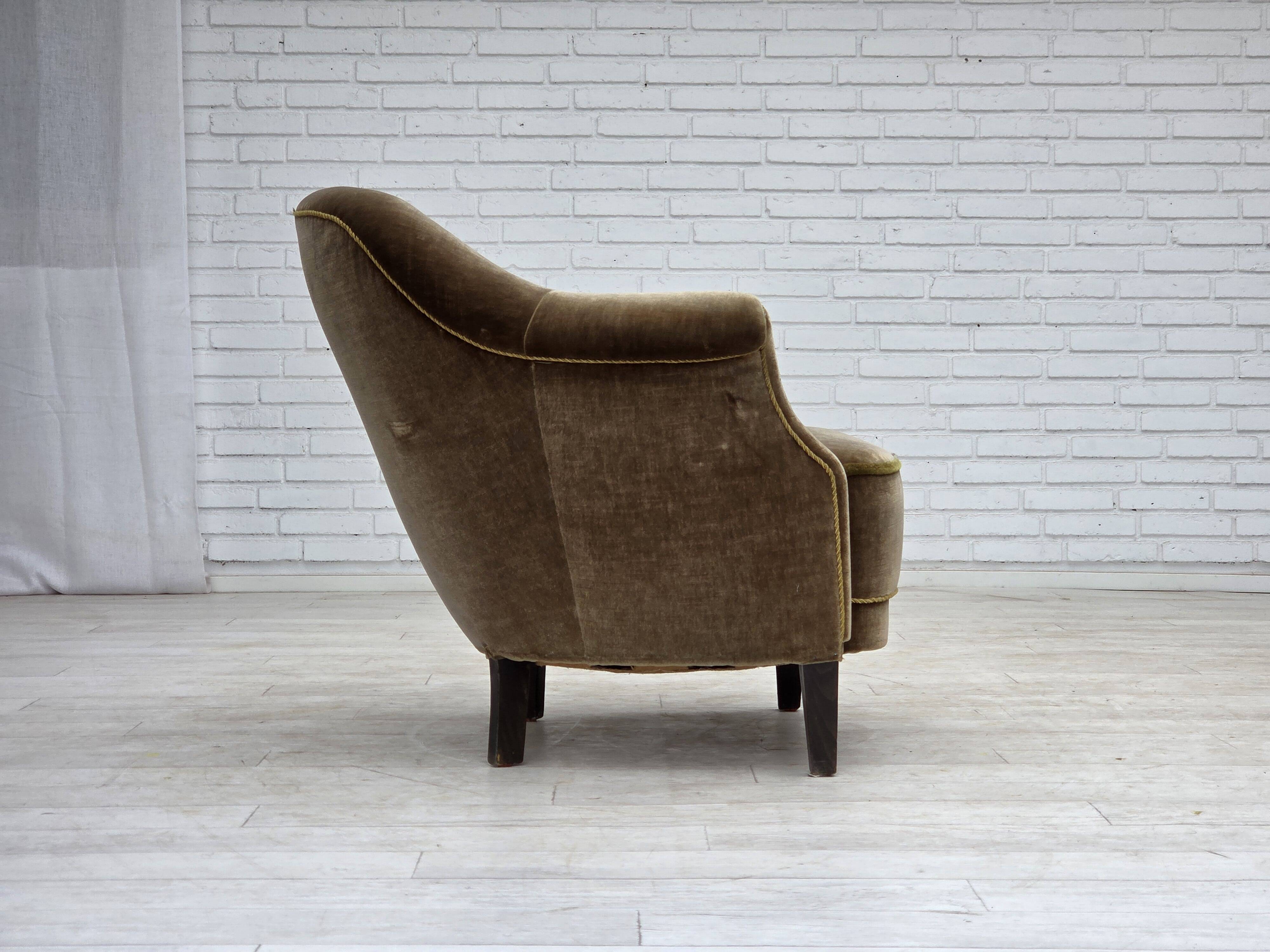 1960s, Danish armchair, original green furniture velour.