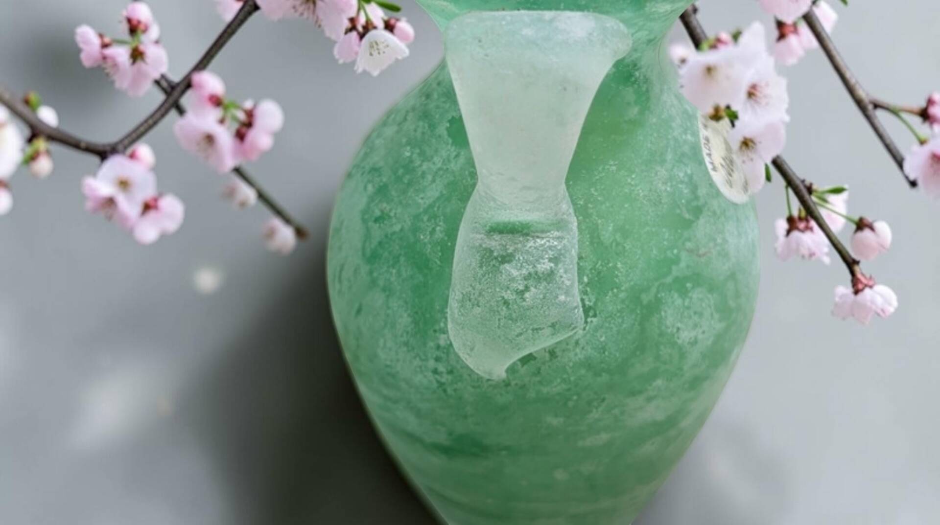 Small green Murano vase with handles – blown glass - "scavo" type