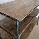 Textile workshop console in teak and wrought iron