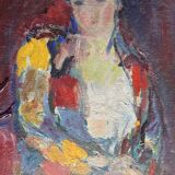 Seated woman, 20th century, signed FORVEILLE on the reverse, oil on canvas, 65 x 54 cm, unframed