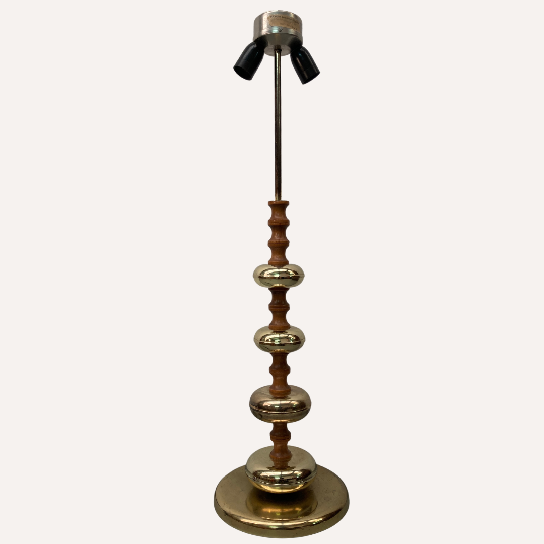 Brass and wood turnt large table or floor lamp by VEB Narva Leuchtenbau Germany, 1970s