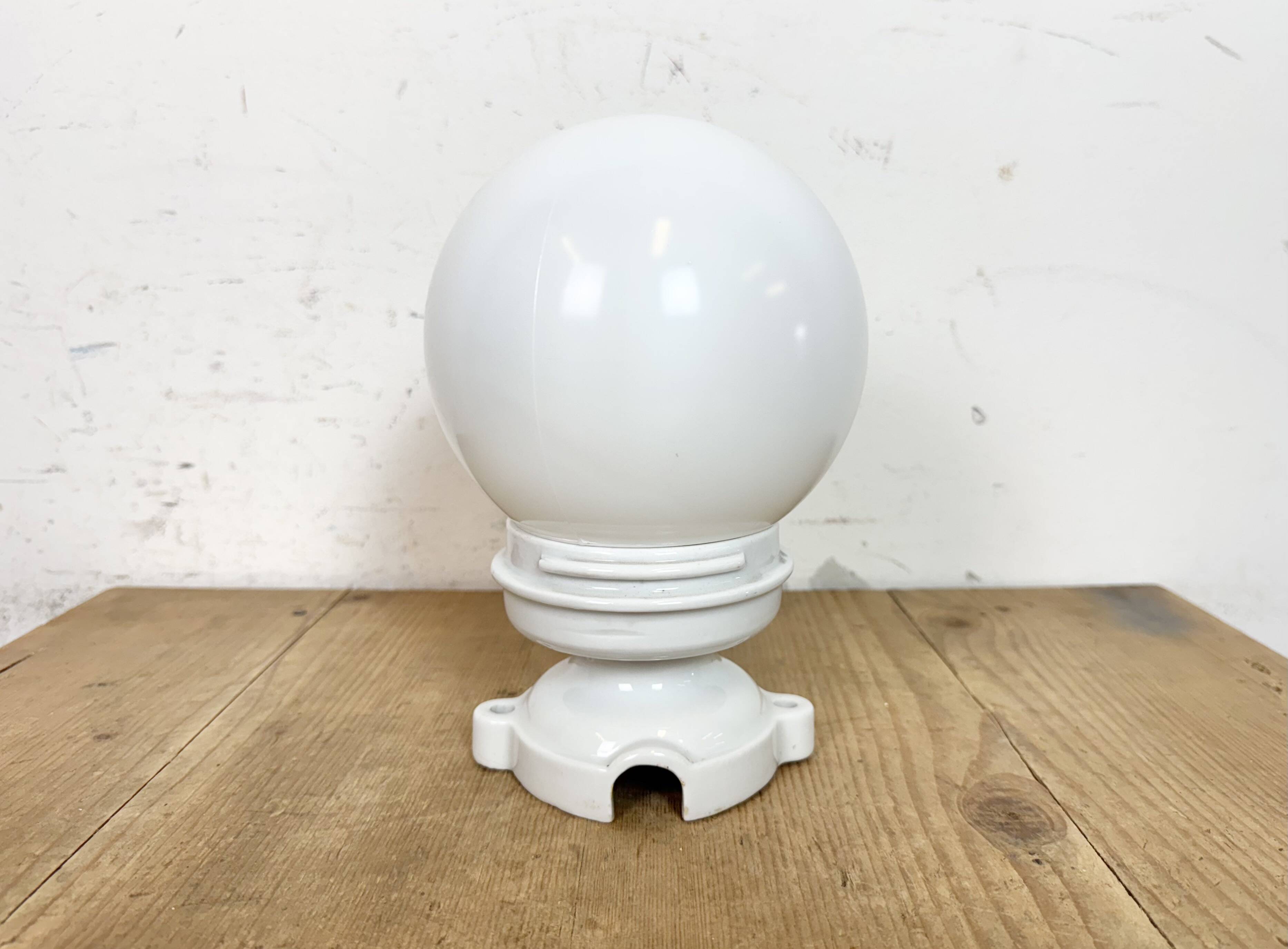 Vintage Porcelain Ceiling Light with Milk Glass , 1950s