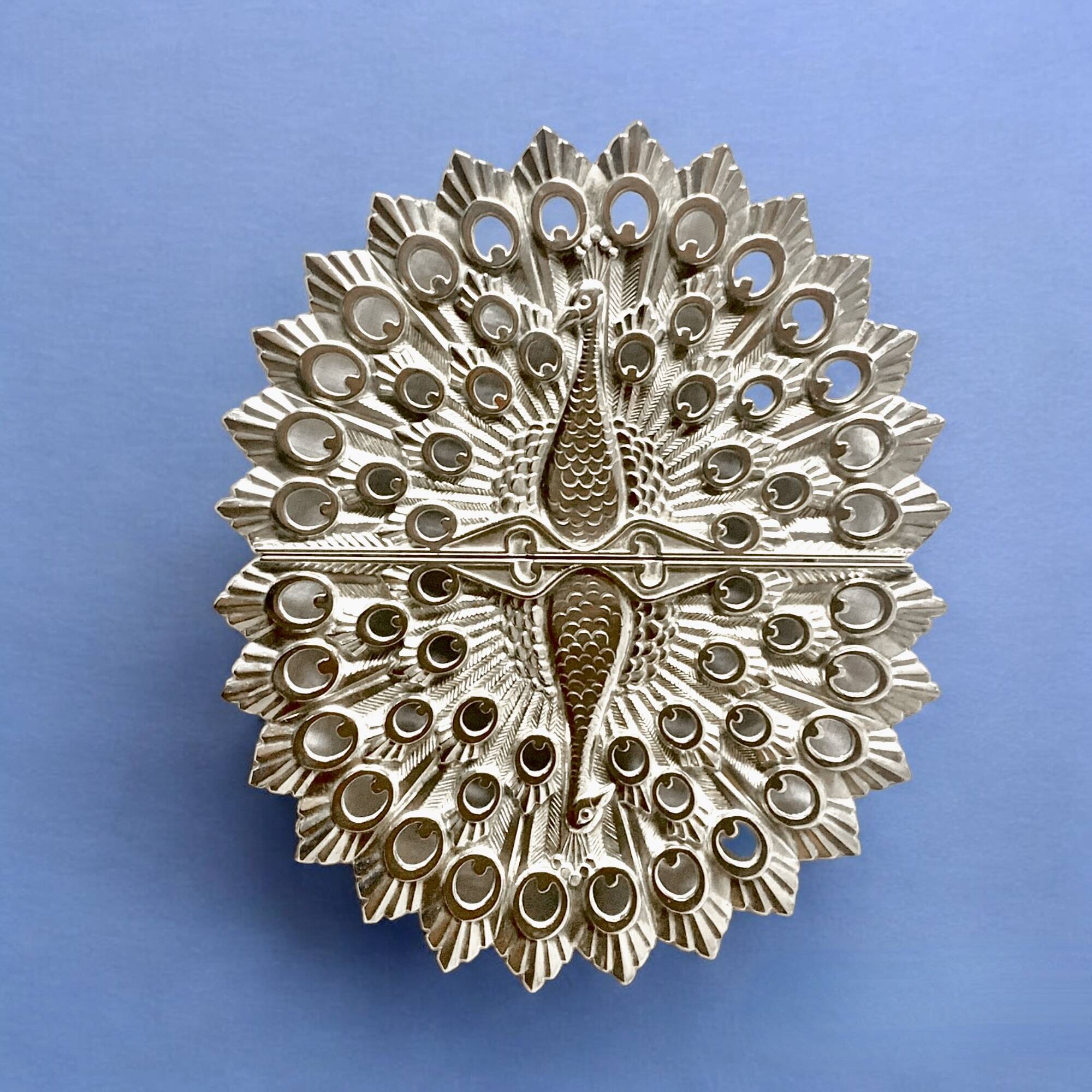 Antique Godinger silver plated metal trivet - peacock - made in Italy