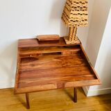 Desk, writing desk in solid rosewood and studded leather, 20th century.