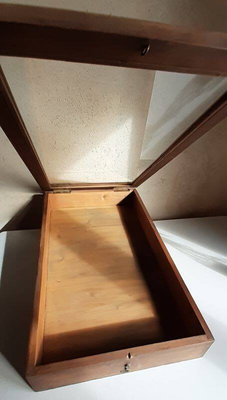 Old sloping pine display case