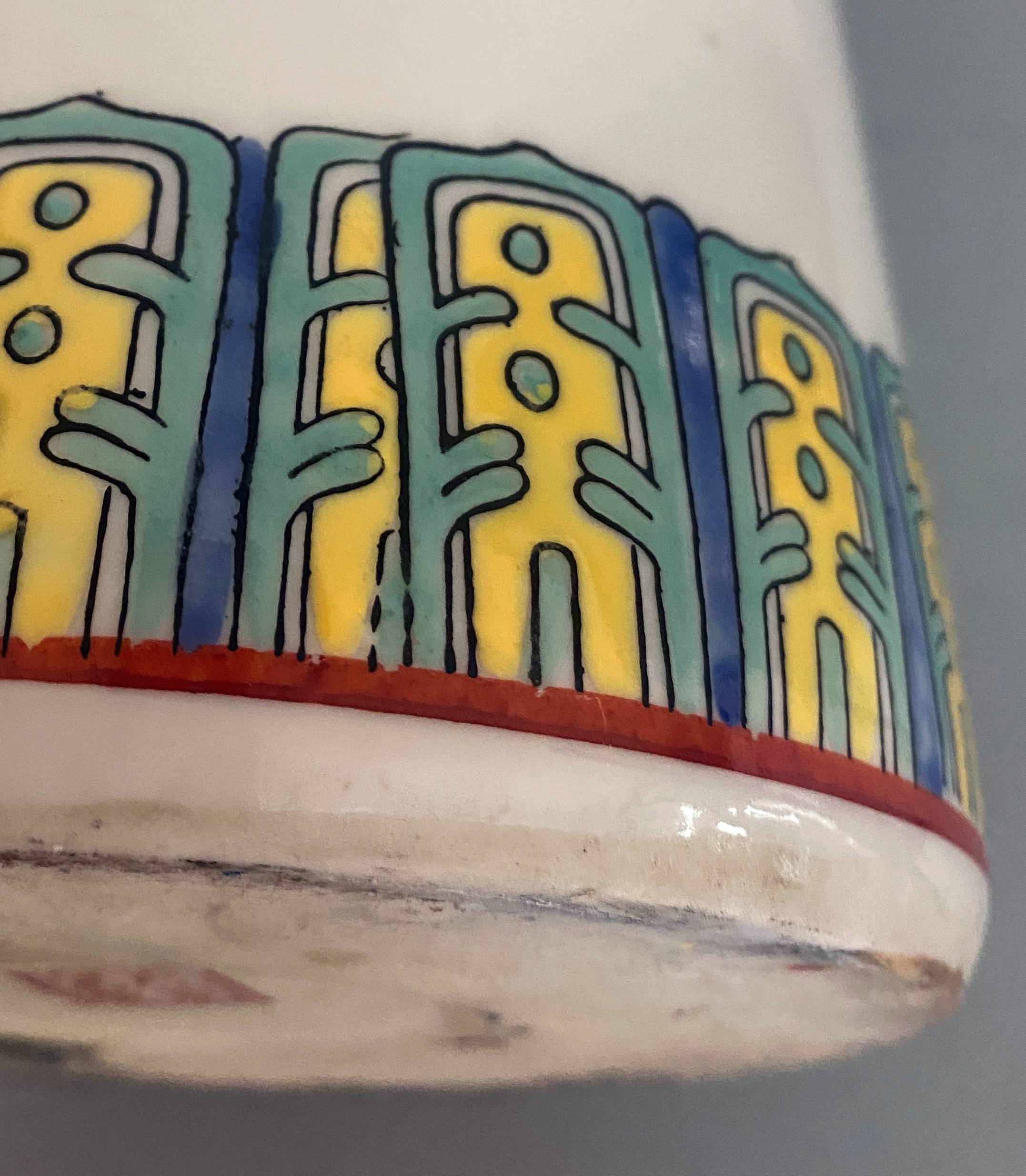 Vase enamelled ceramic roll china decorations of flowers birds Signed