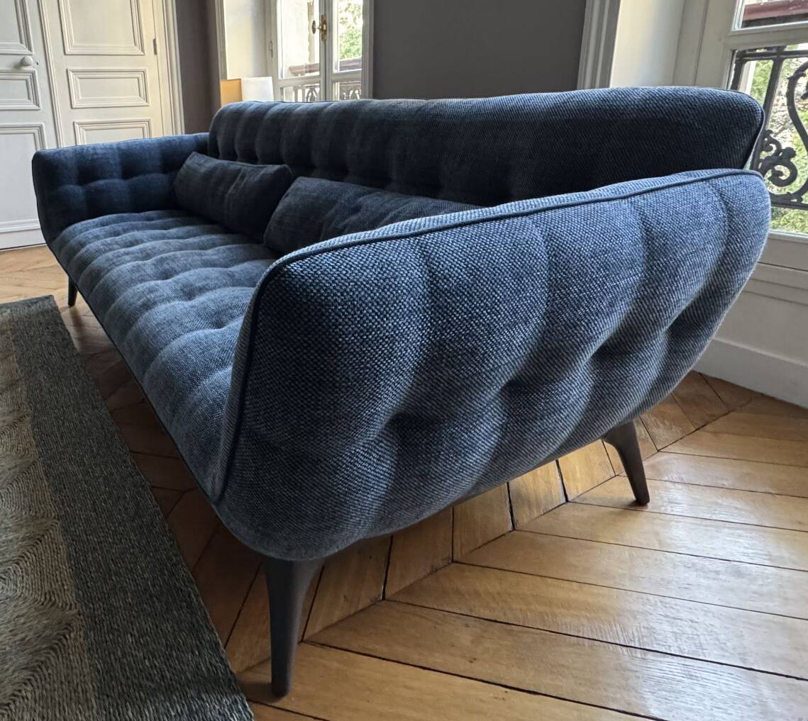 Roche bobois parcours sofa 2pl 1/2 blue velvet fabric
