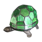 Veilleuse tortue en régule carcasse en verre façon vitrail