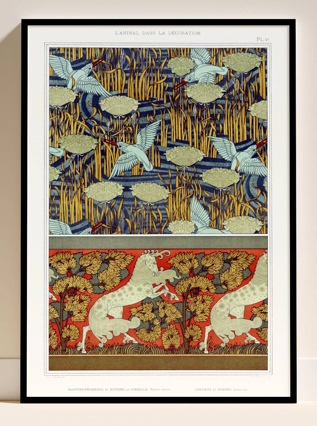 Poster "Kingfishers and Horses", after an Art Nouveau lithograph.