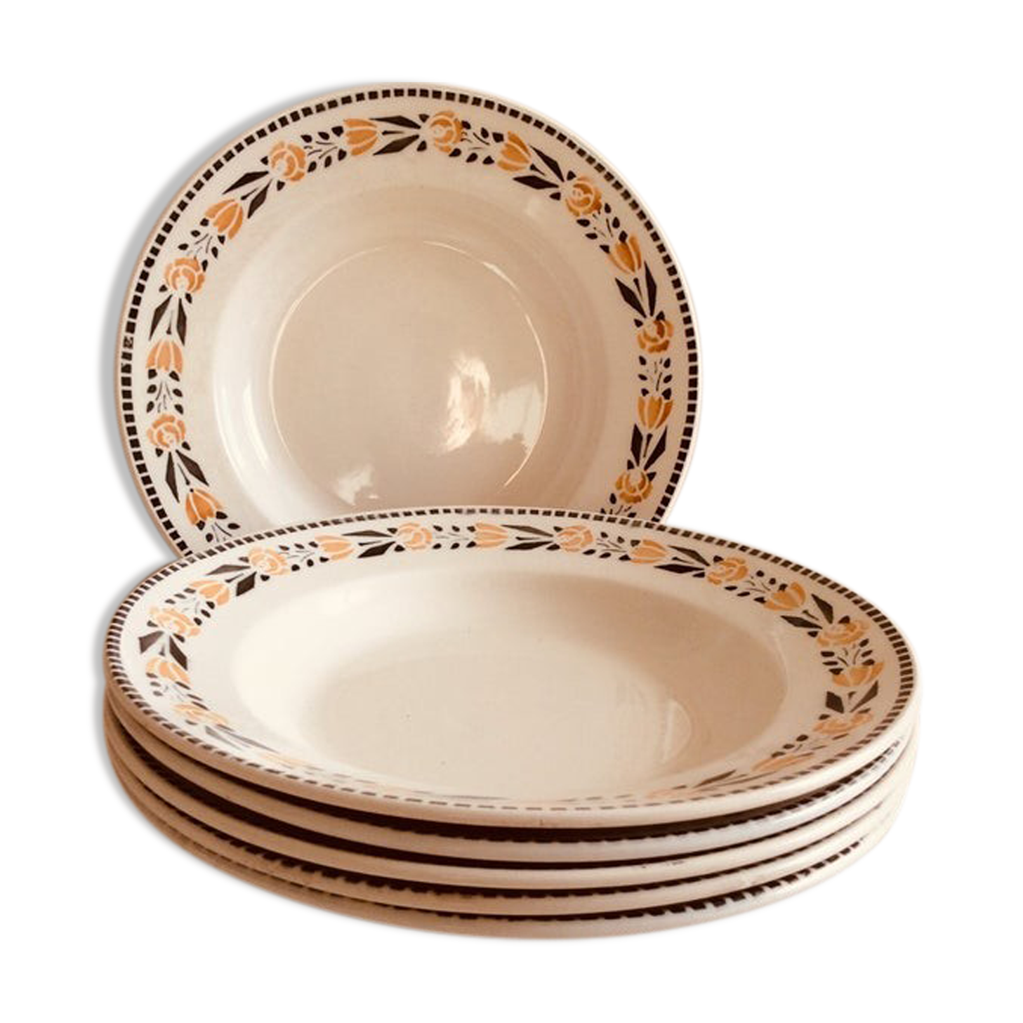 Set of 6 old hollow plates from the Badonviller factory