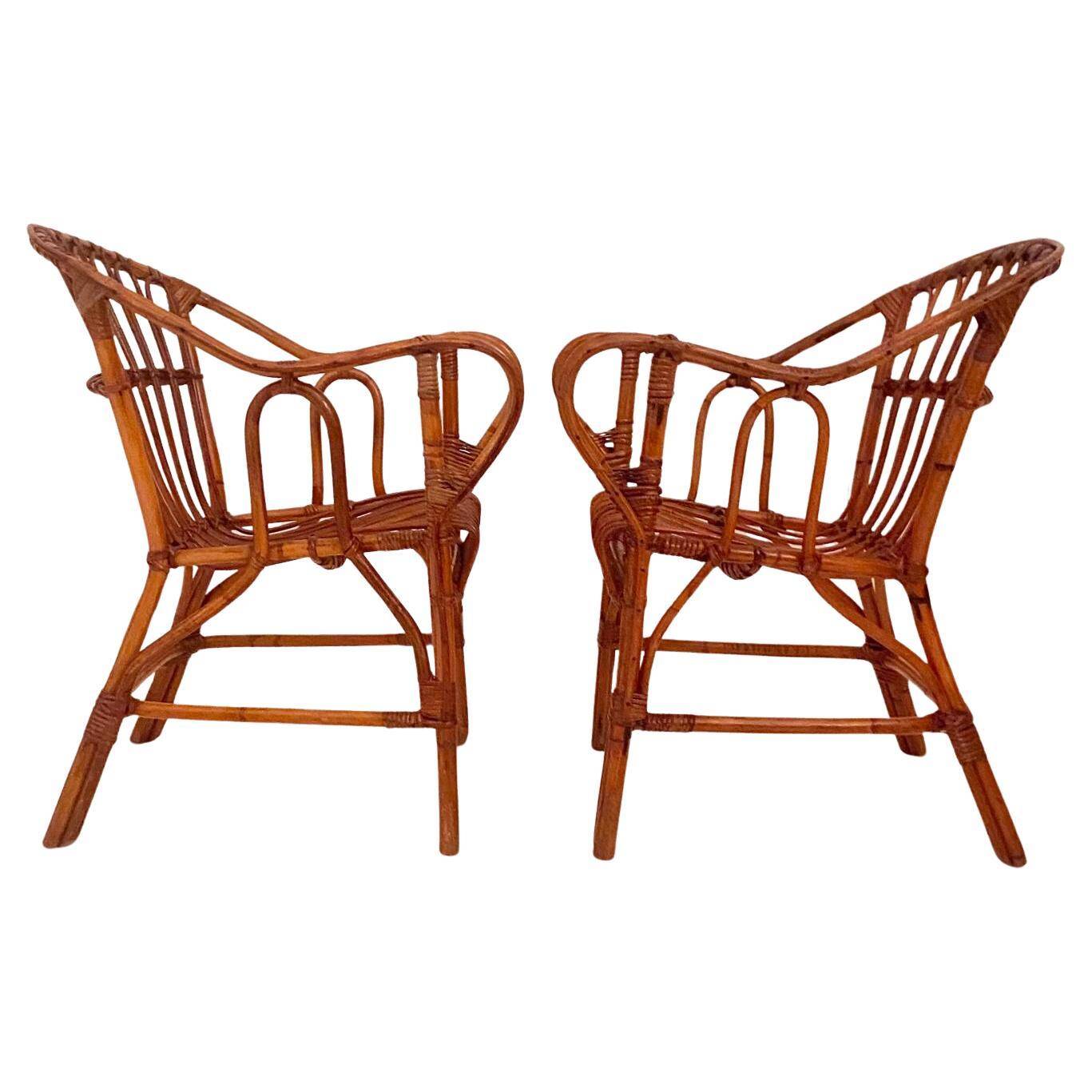 Mid Century Modern Bamboo Chairs and Table Set, Italy 1960s
