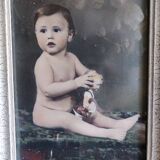 Cadre photo ancienne colorisée enfant, 1930