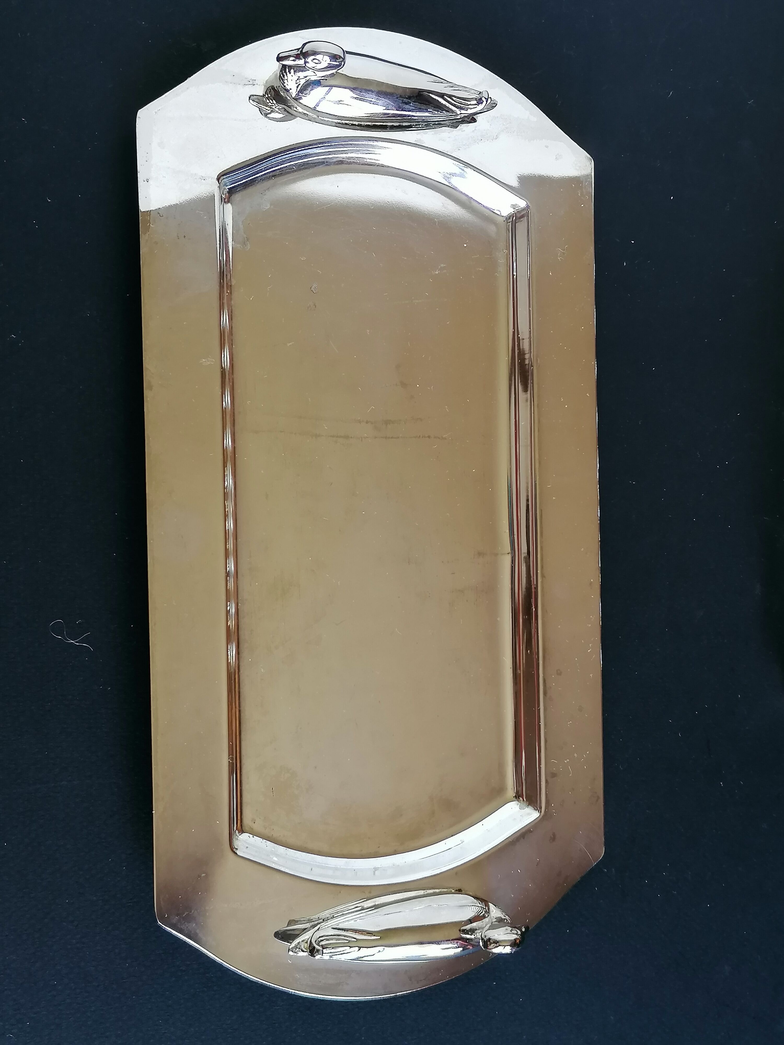 Foie gras serving tray and silver metal toast display