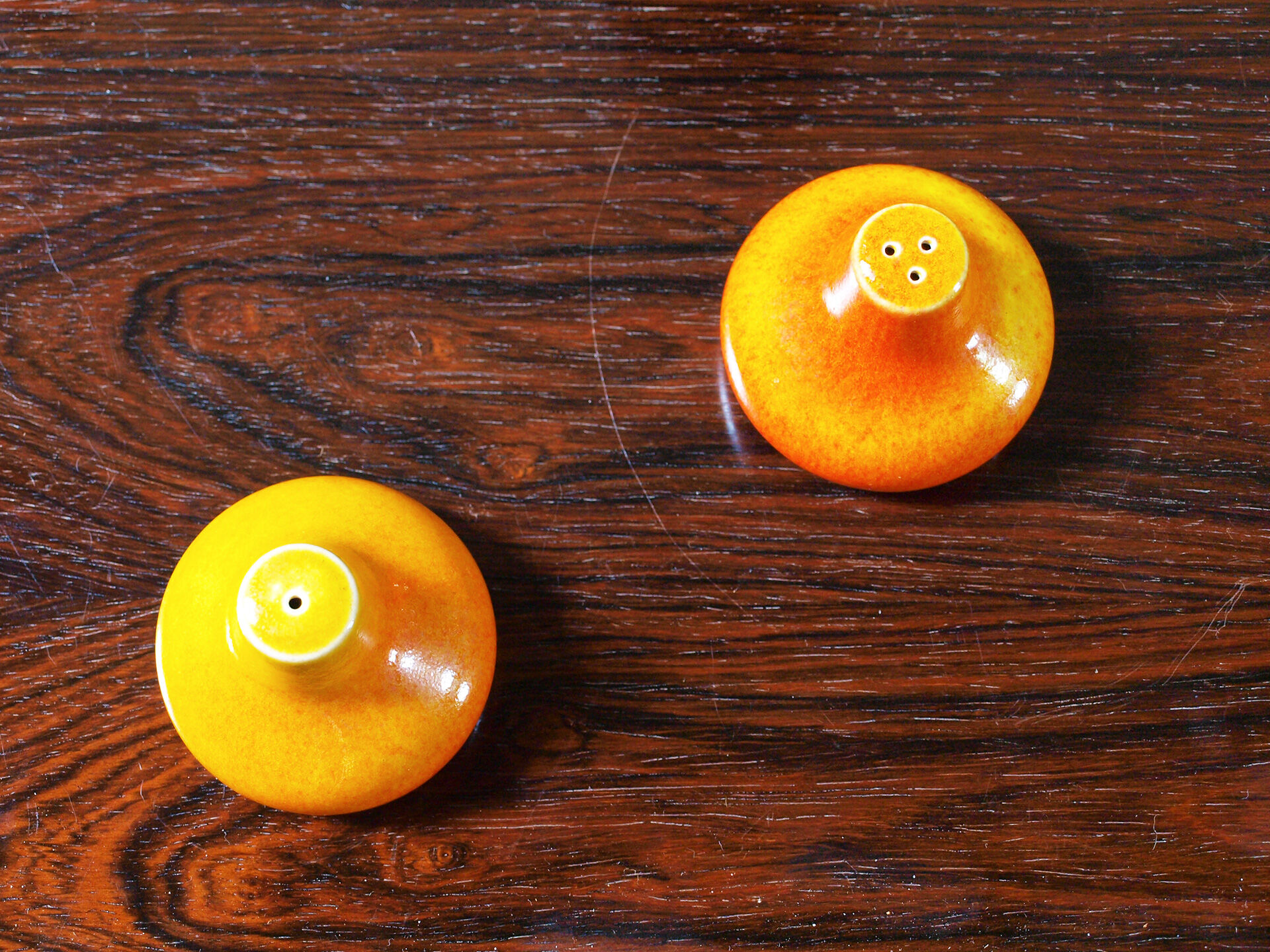 Salt and pepper in orange ceramic, 60s
