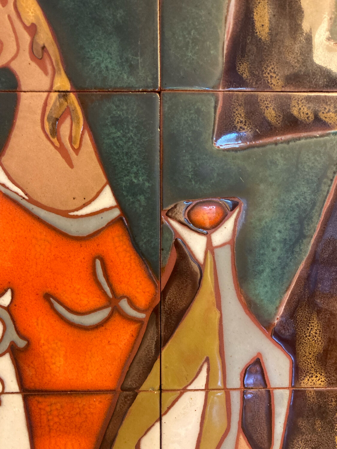 Grand panneau mural céramique années 60