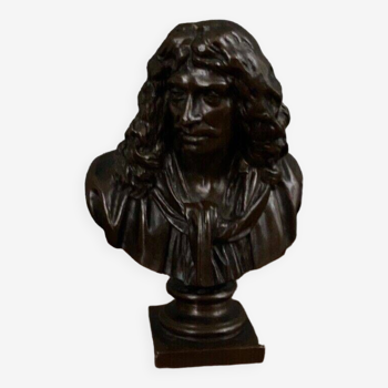 Bronze bust of Molière signed Barbedienne after Houdon 19th century