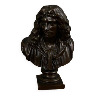 Bronze bust of Molière signed Barbedienne after Houdon 19th century