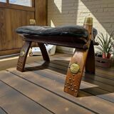Pouf en bois vintage / banc de chameau / repose-pieds