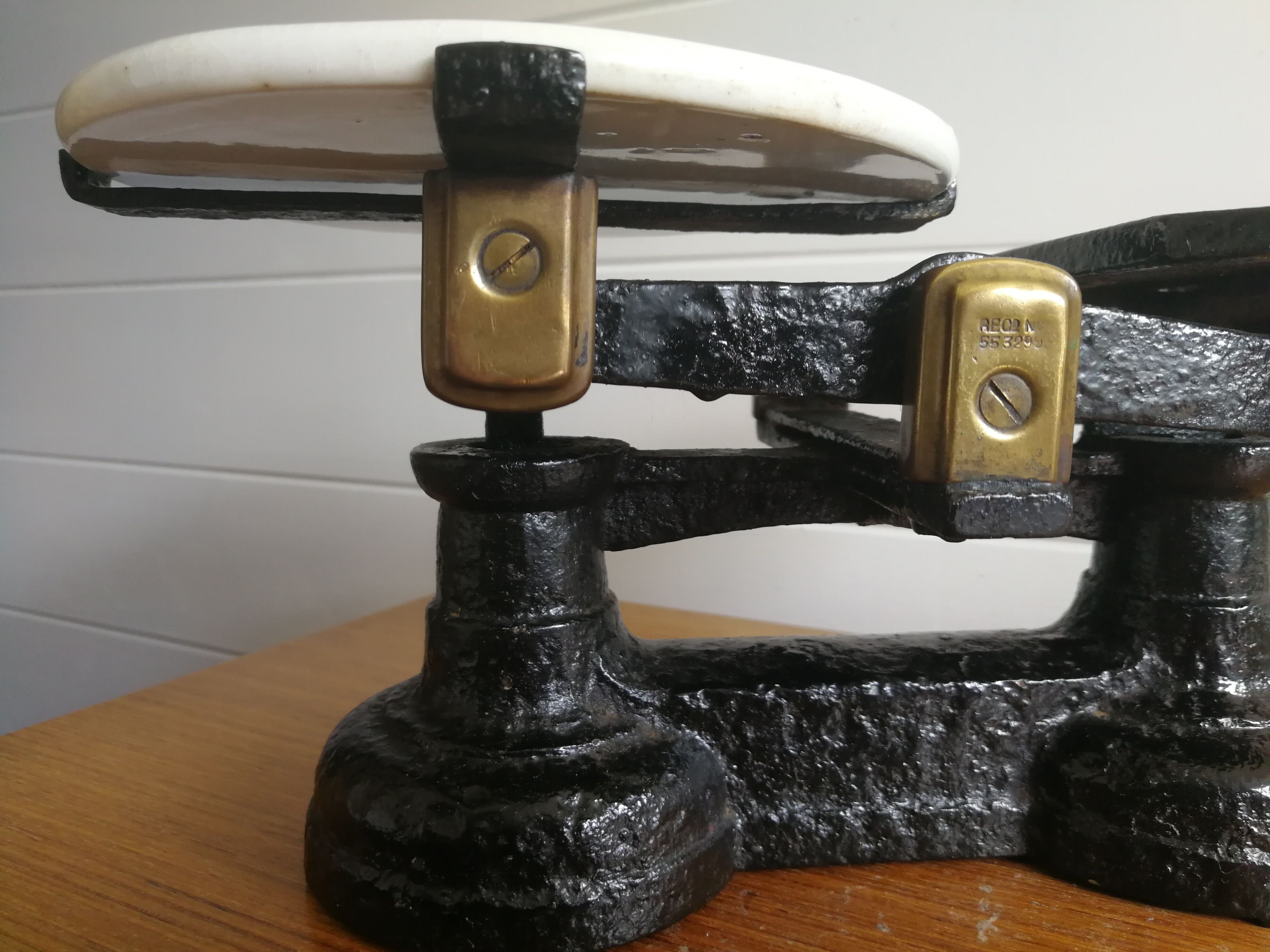 Antique Cast Iron Kitchen Scales With Ceramic Tray And Weights
