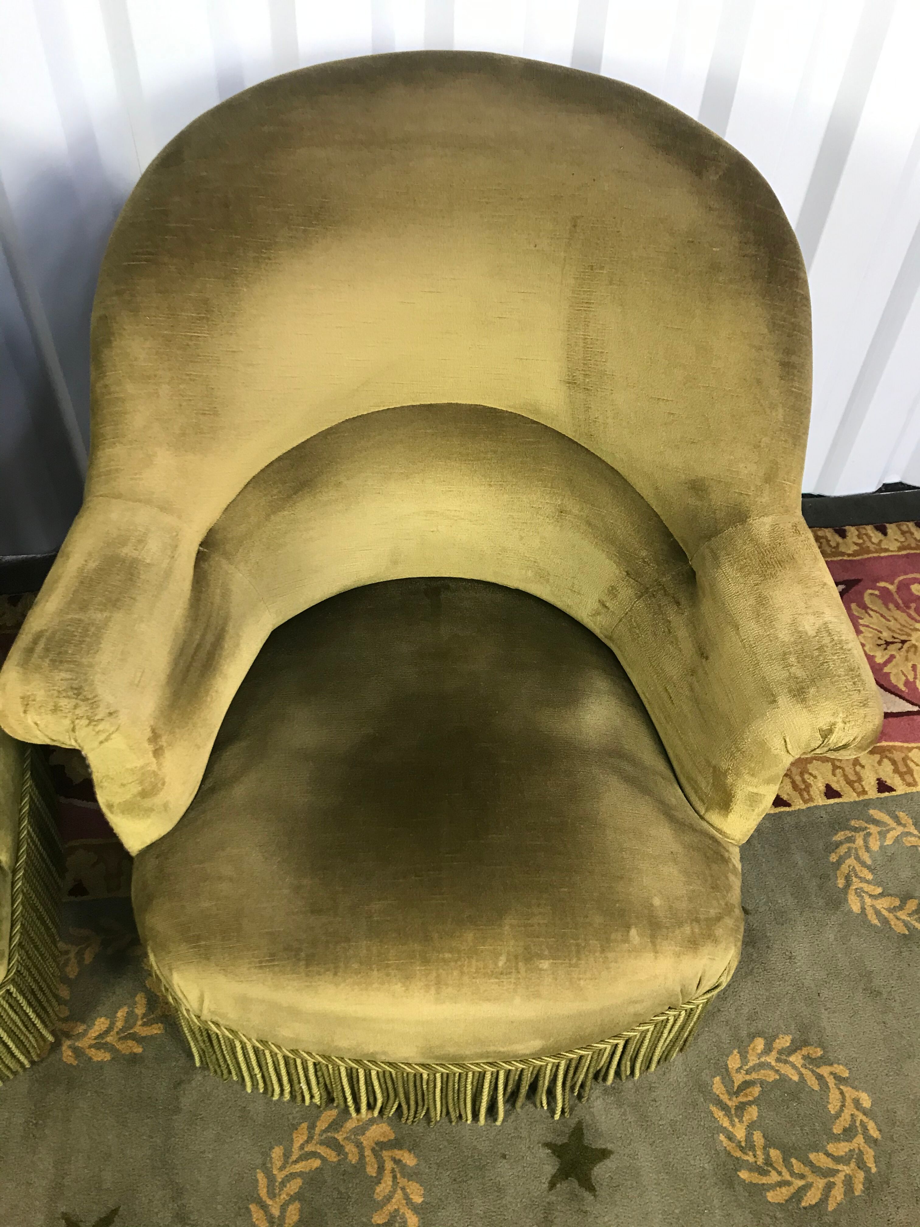 Paire de fauteuils crapaud velours Kaki