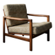 Fauteuil vintage en tissu chiné beige moutarde et olive, Pologne 1960