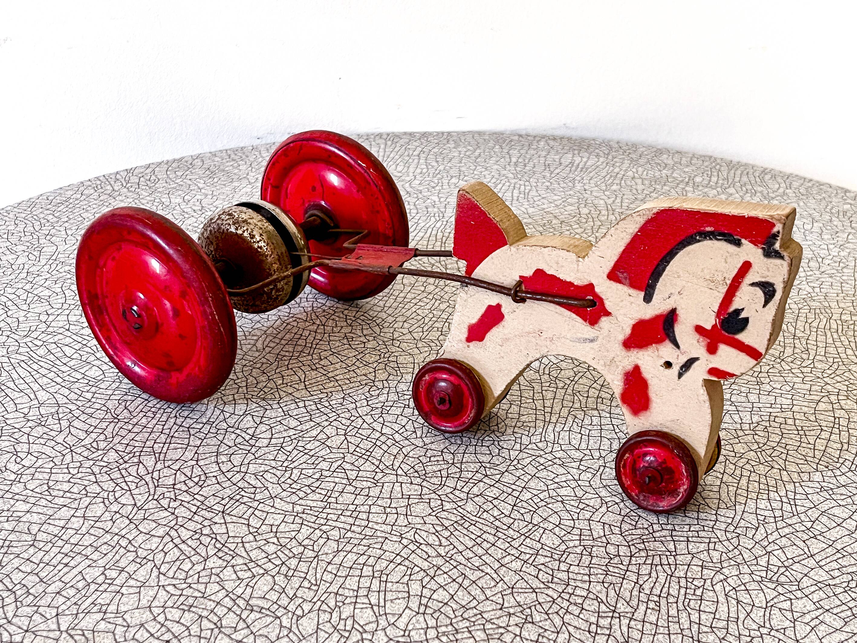 Horse harness and bell, antique wooden toy