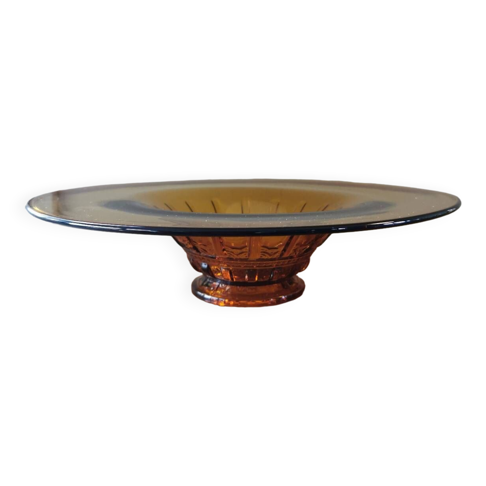 Large Amber Art Deco Glass Bowl