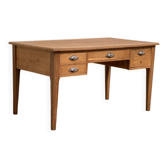 Solid raw oak desk with art deco shell handles