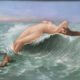 Tableau HSCeramics "Naked on the Wave" signed M. Damon 1918 + frame