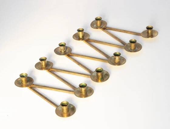 Lars Holmstrom Margareta brass candlestick for Arvika 11 candles 1940s