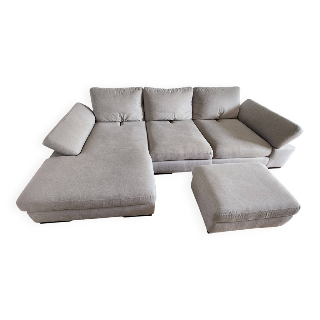 Canapé D'angle Poltron Et Sofa Avec Coffre De Rangement - Gris Tissu 260 Cm