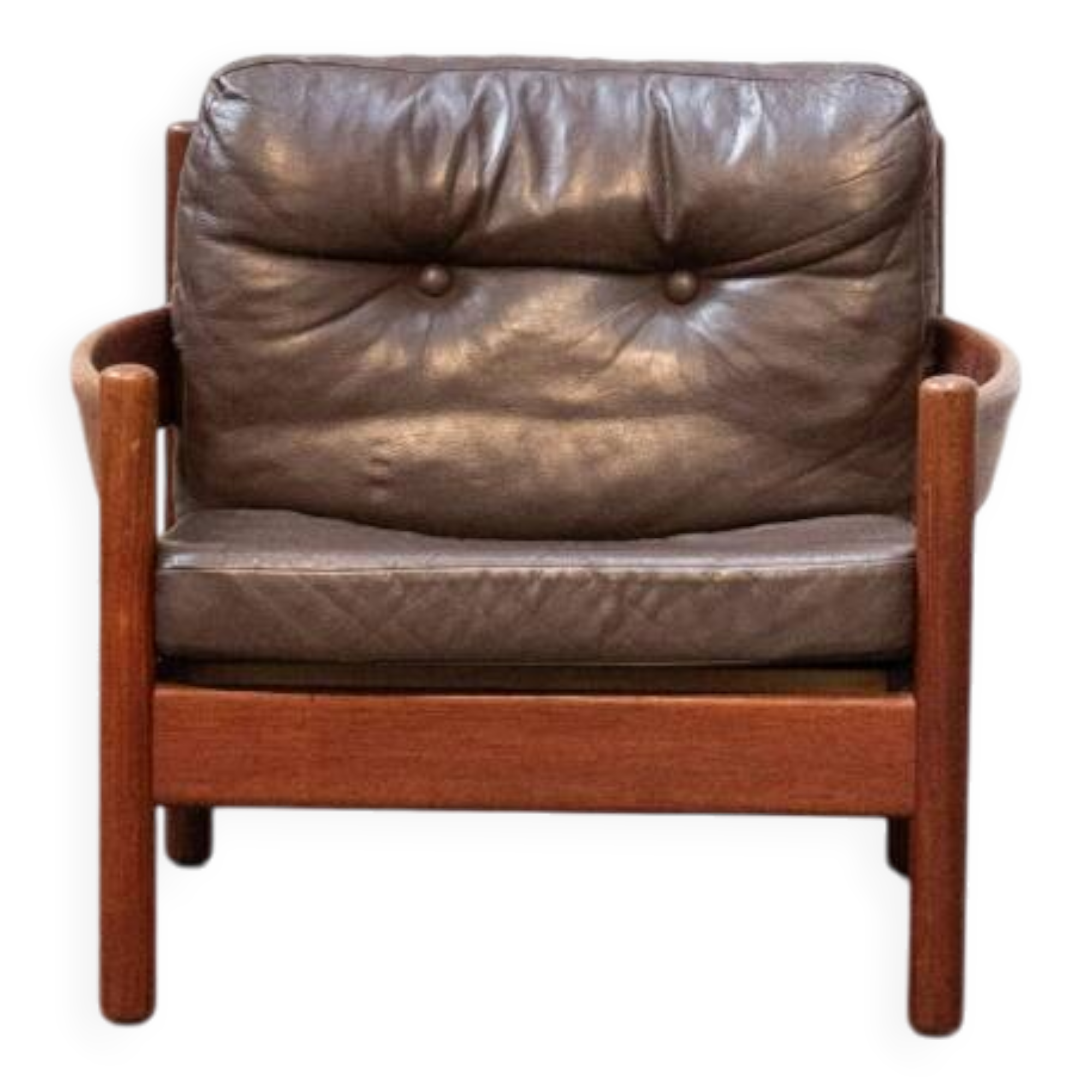 Teak and leather armchair