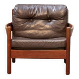 Teak and leather armchair