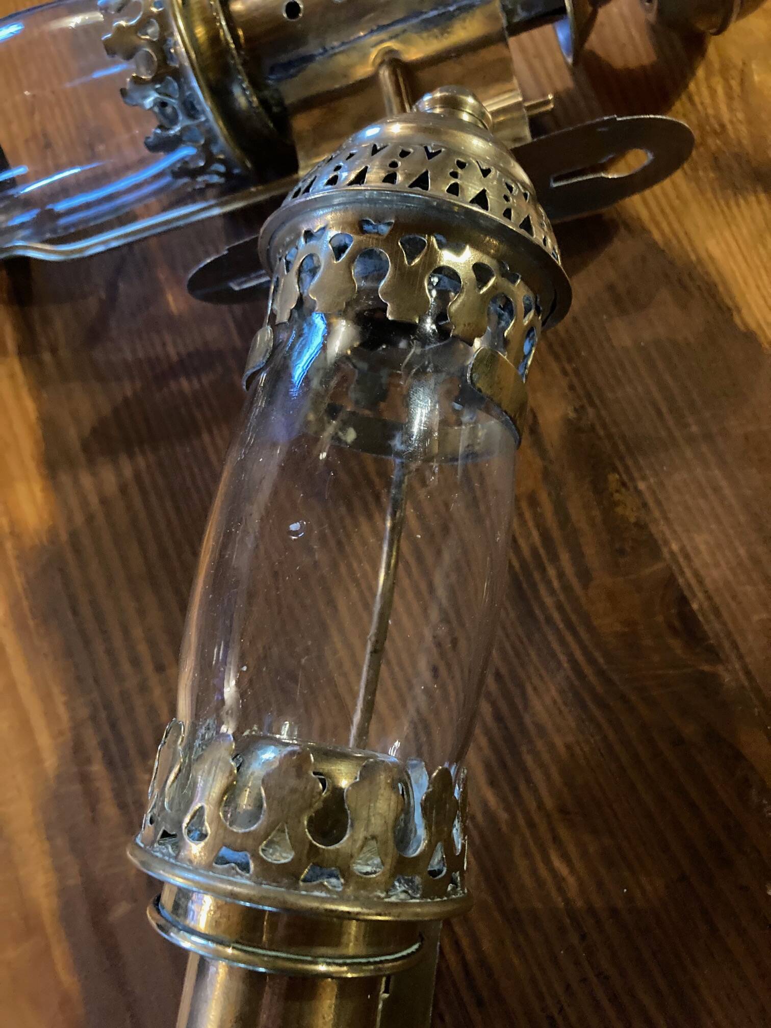 Pair of brass railway wall sconces, DLC Wagon Lit lamps