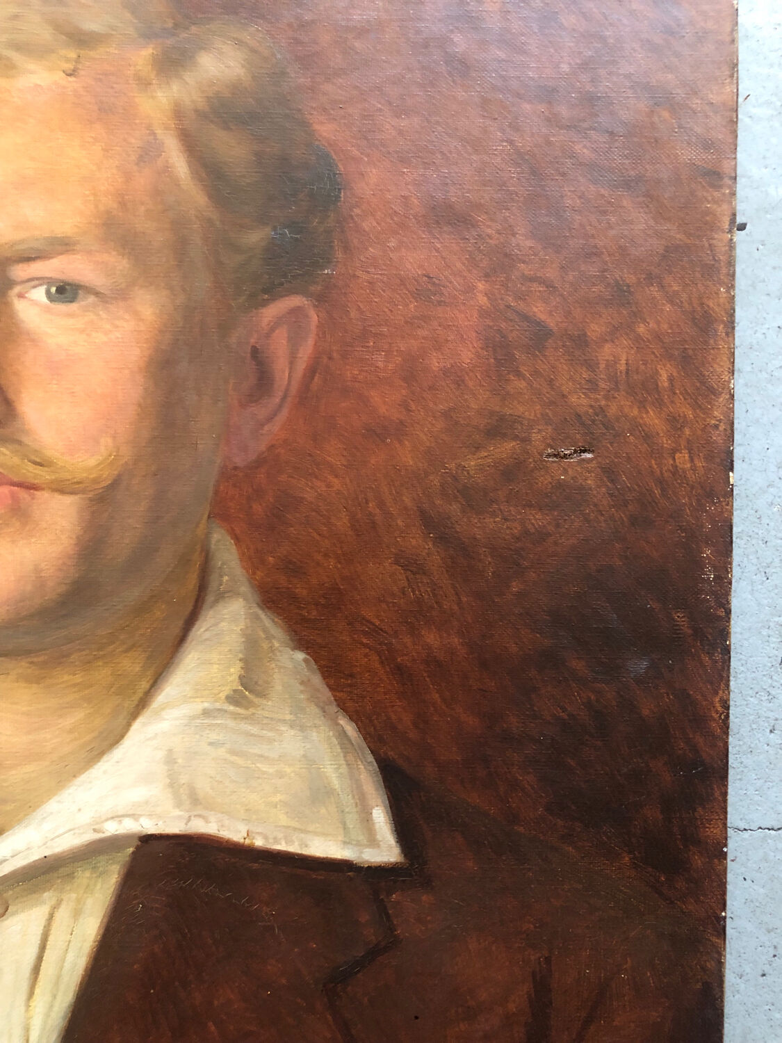 Old portrait oil on canvas mustachioed man