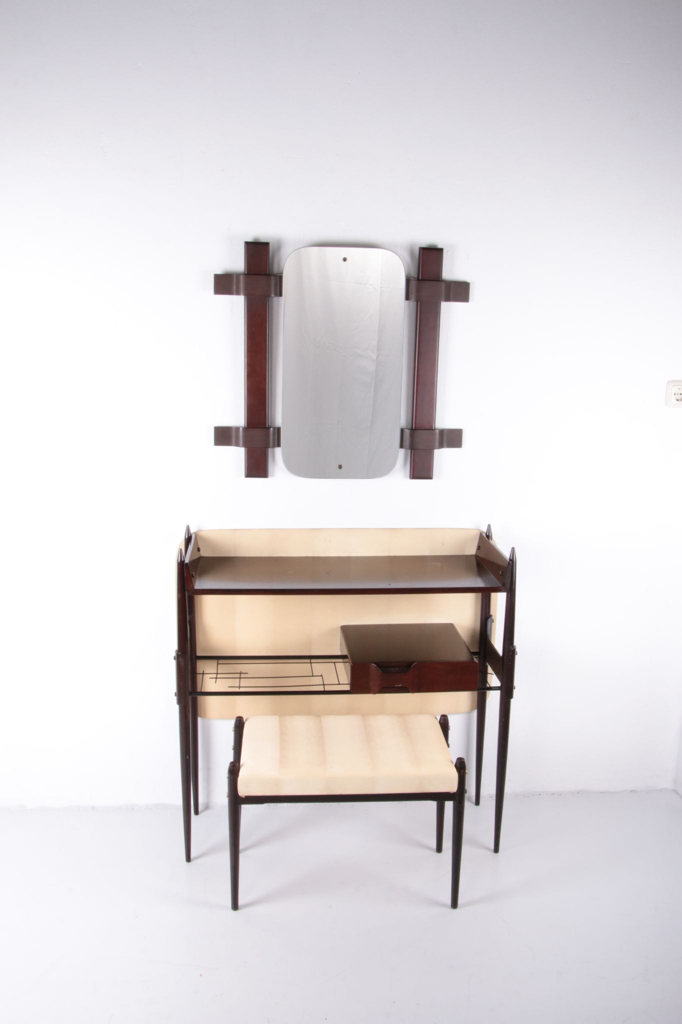 Ico Parisi Wall unit with mirror and stool 1950 Italy
