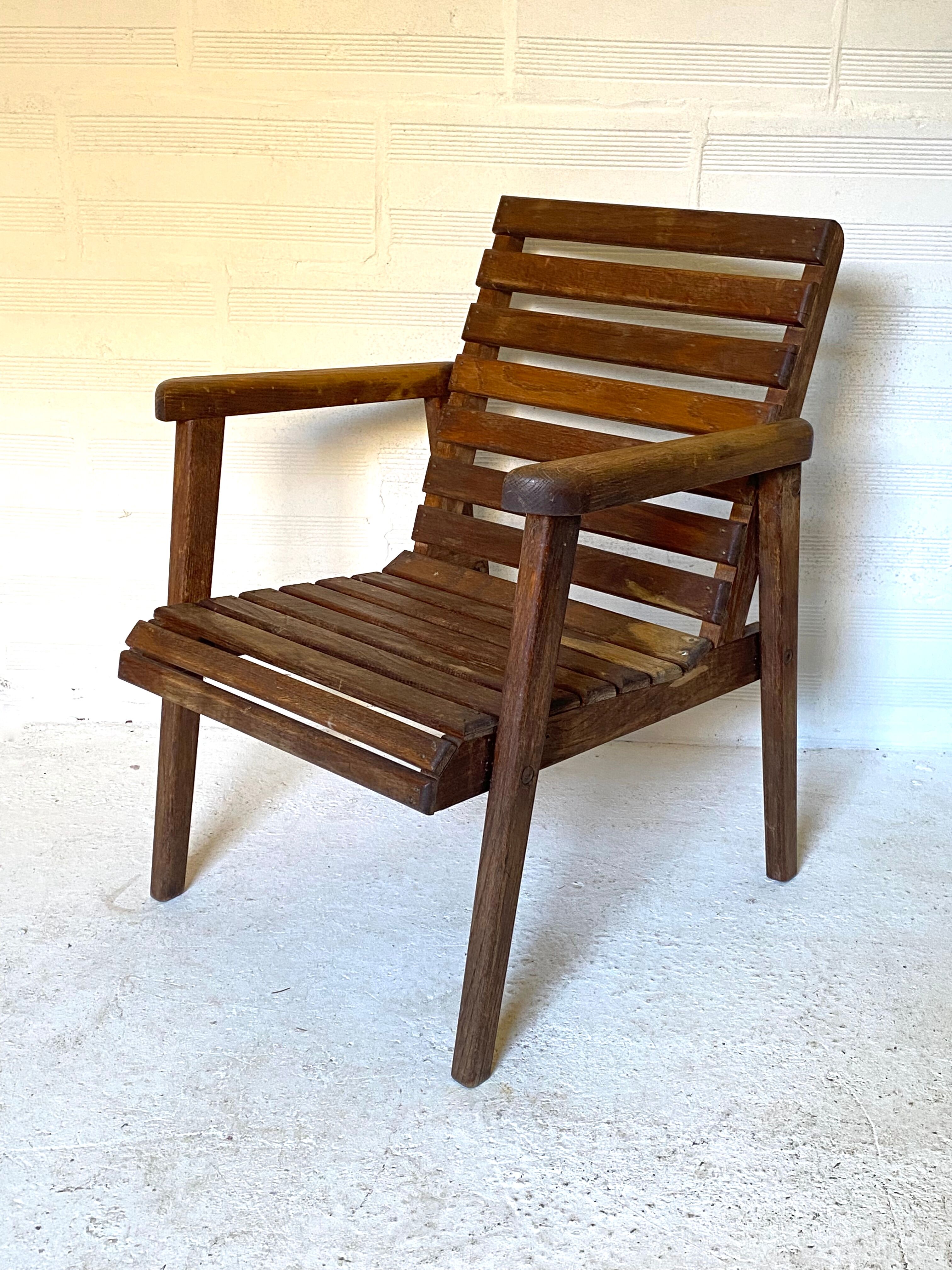 pair of armchairs with slats in chene 1950
