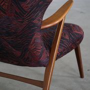 Madsen & Schubell, chaise longue and stool with backrest in teak, reupholstered, 1950s.
