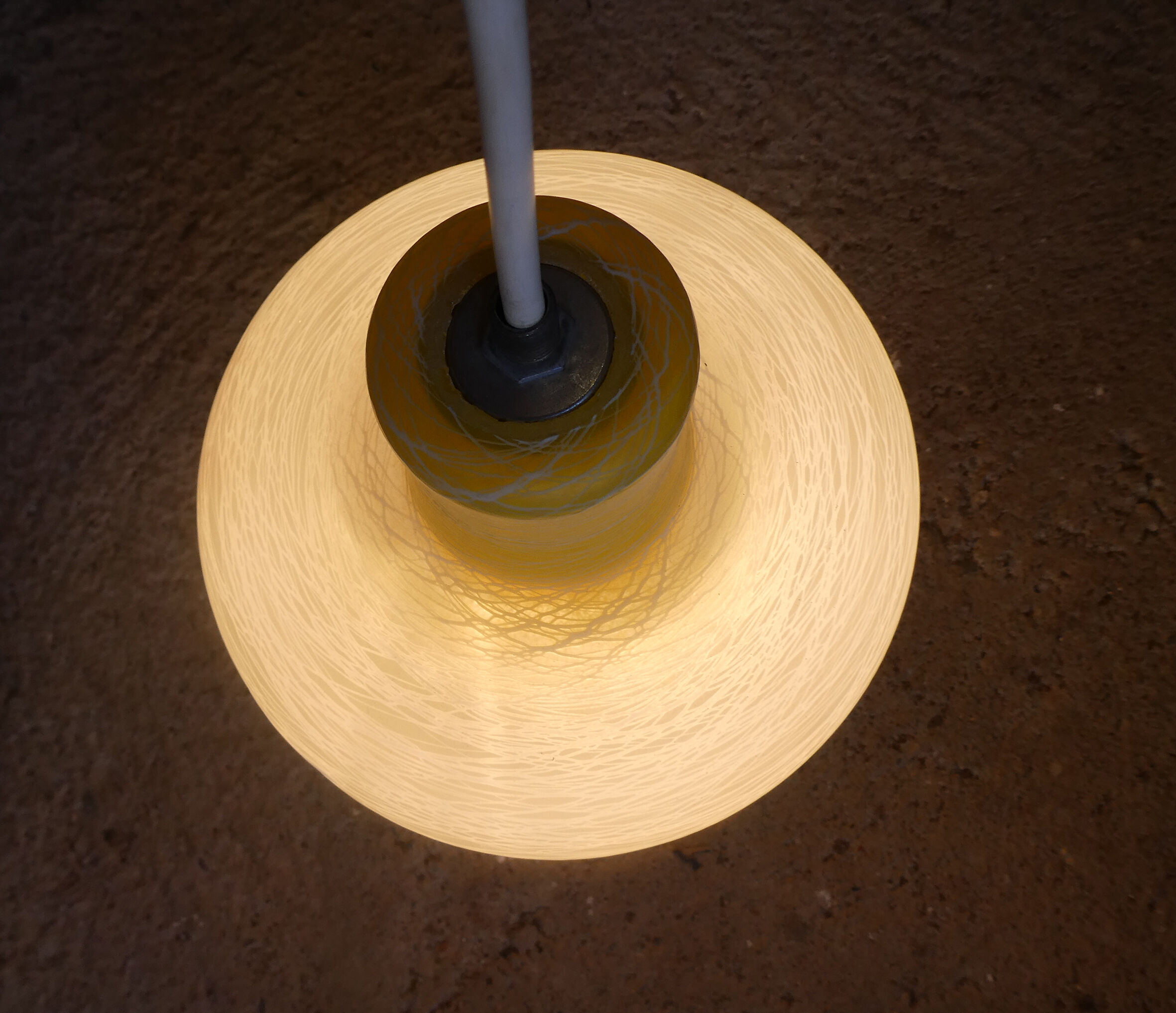 white and yellow vintage textured glass pendant lamp 50s