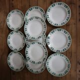 11 white and green earthenware soup plates from Saint Amand Terre de Fer