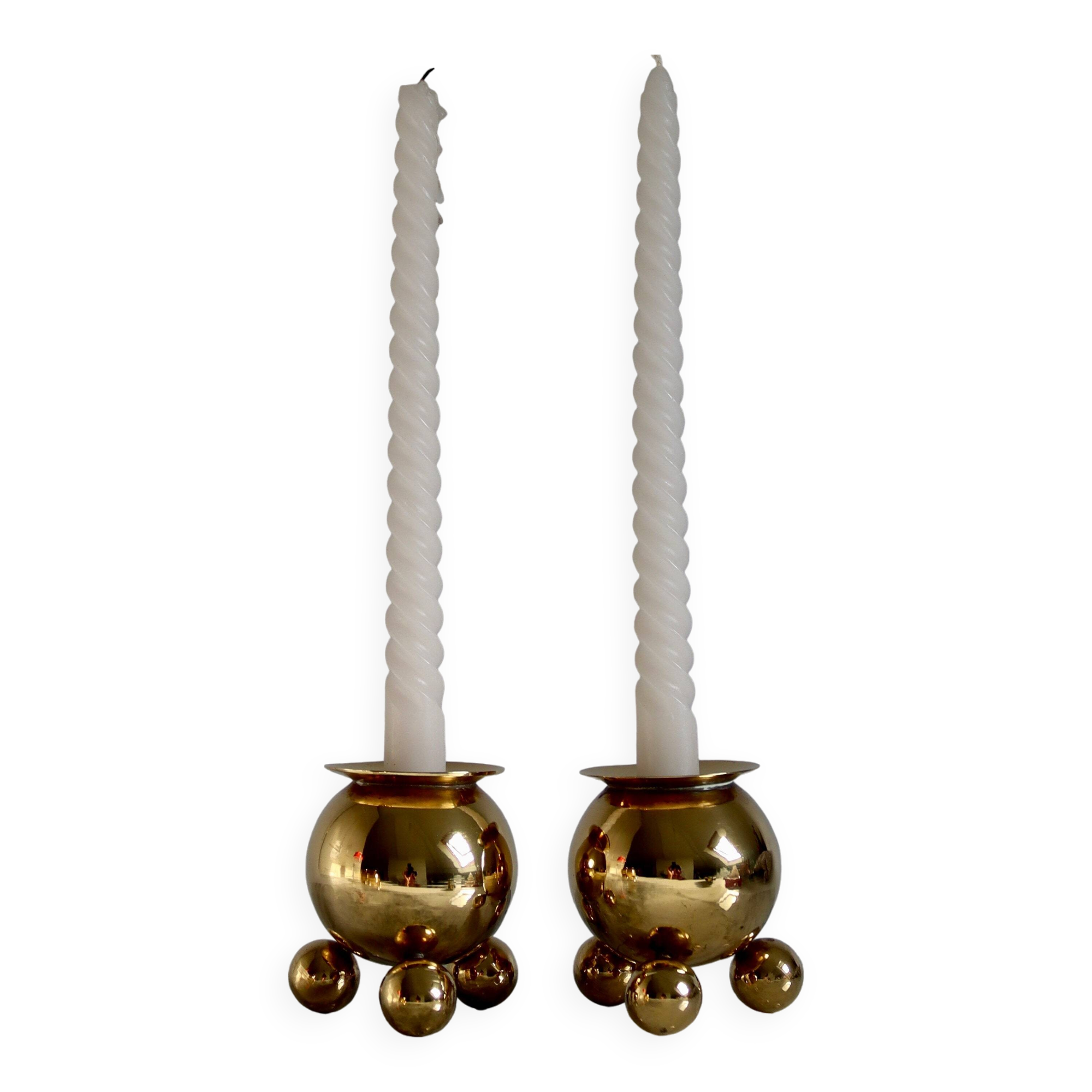 Pair of Mid-Century Swedish Brass Candle Holders by Gusum Bruk