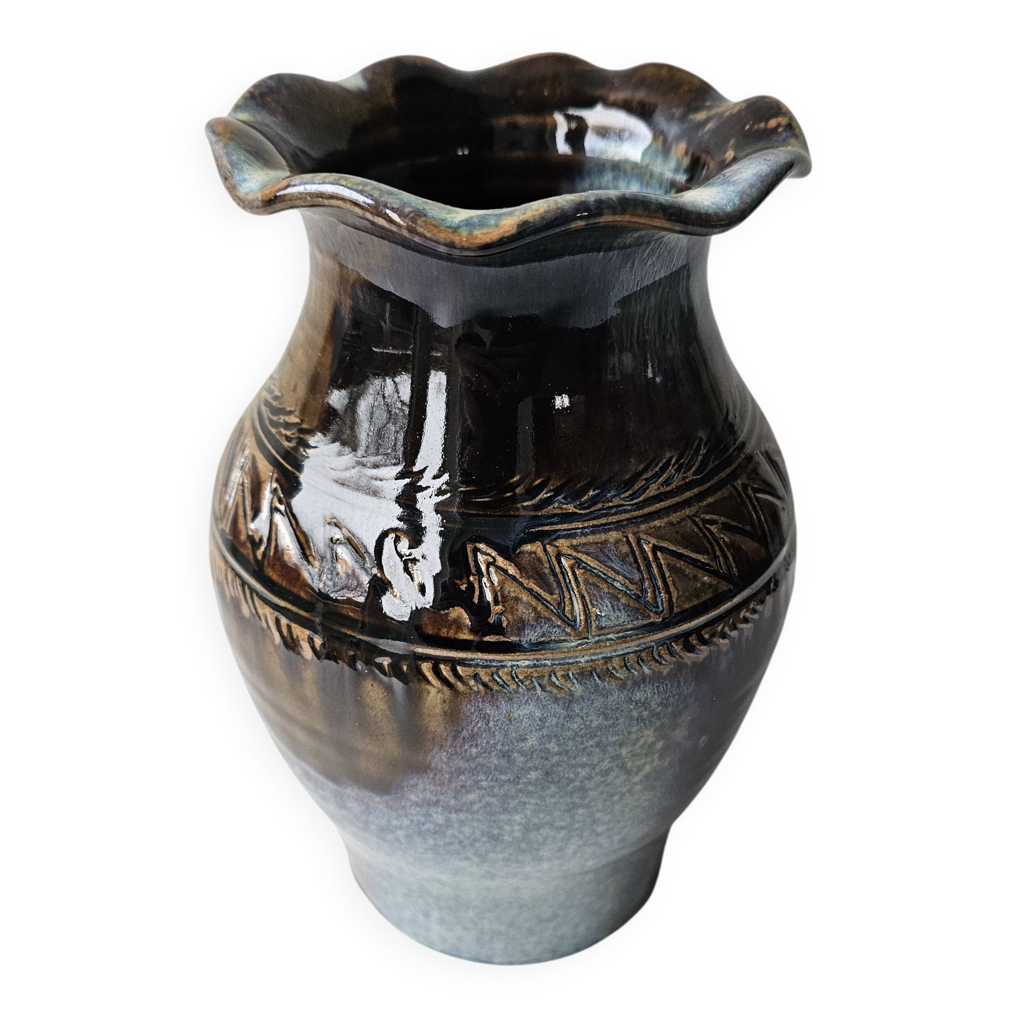 Glazed ceramic vase, signed (signature to be identified)