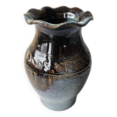 Vase en céramique vernissée signé (signature a identifier)