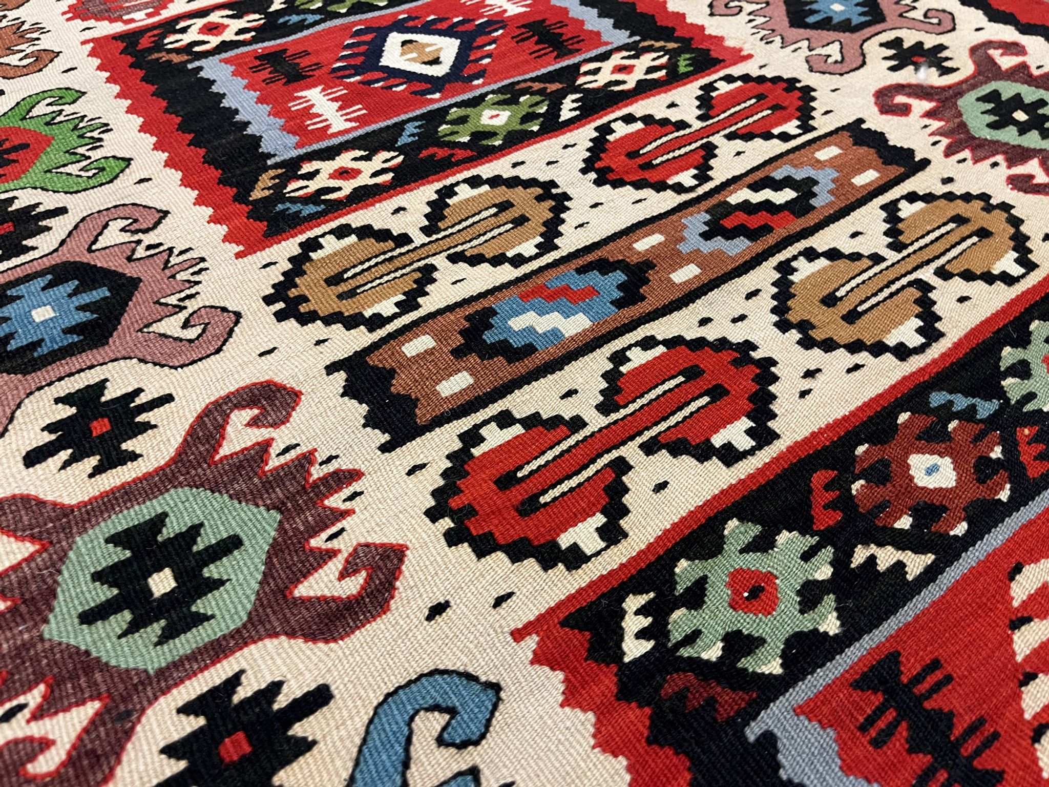 Handmade vintage runner rug red wool turkish area rug - 81x200cm