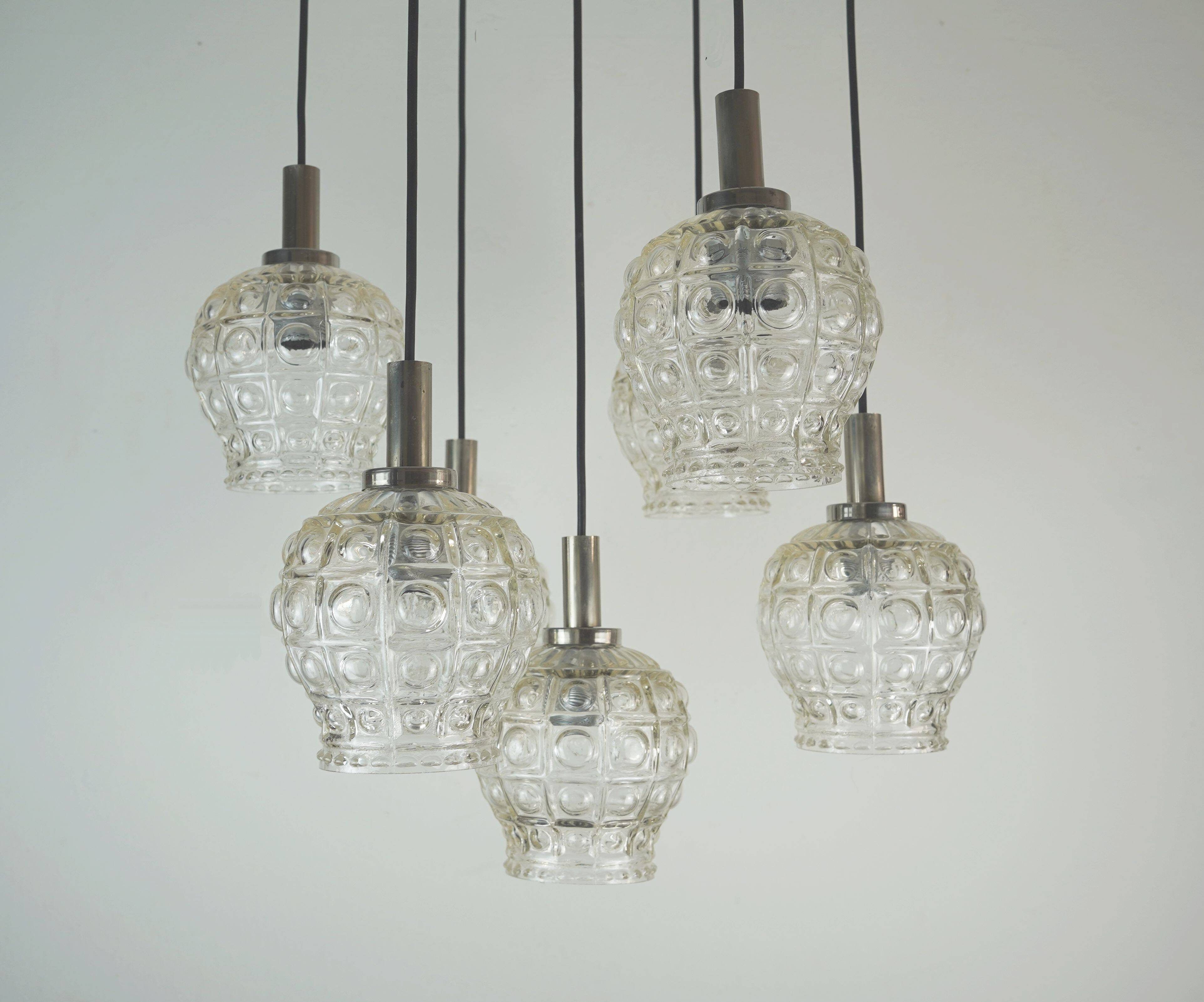 cascade PENDANT LIGHT - 7 shades - bubble glass and chrome - 1960/70s