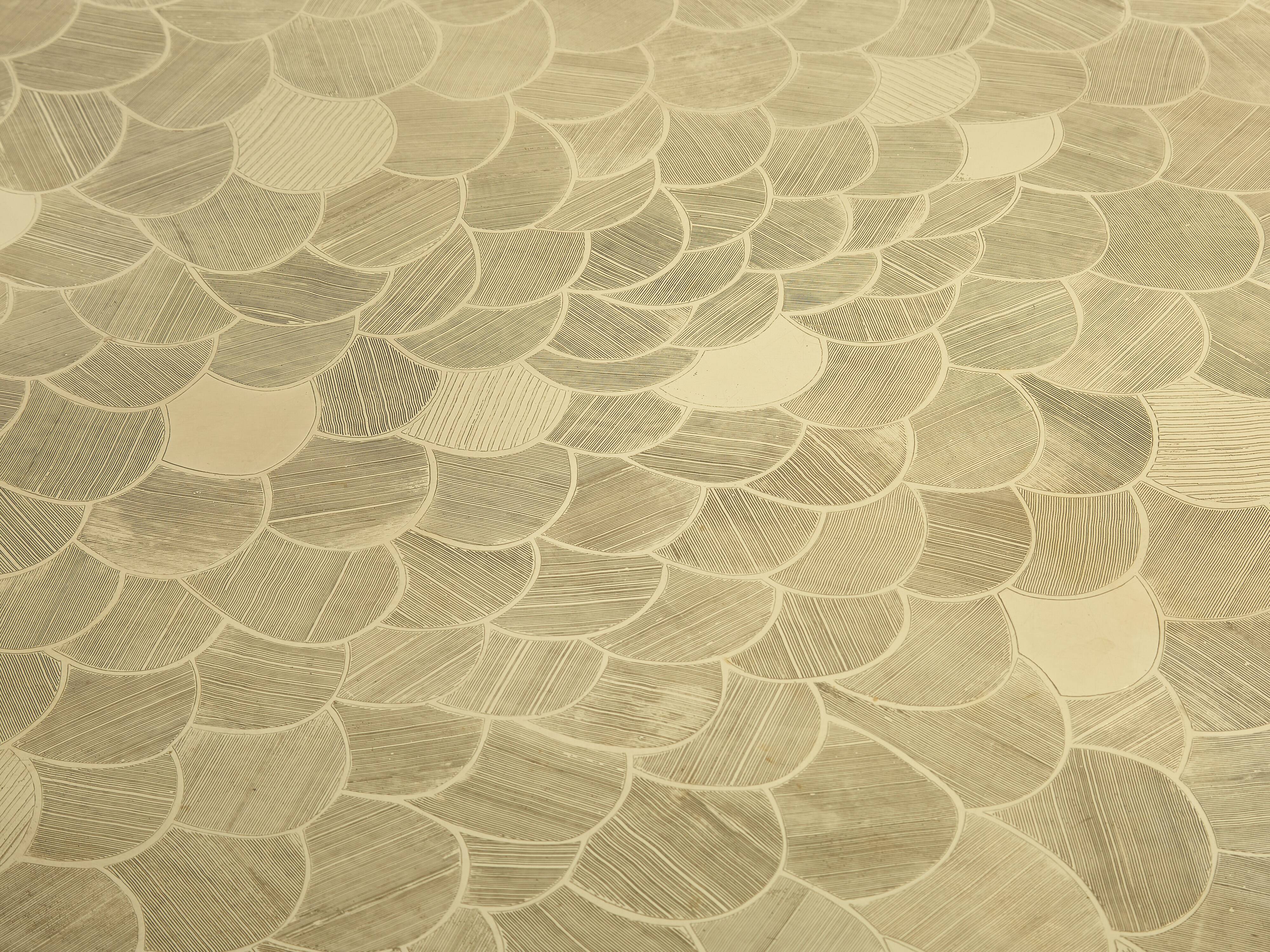 Belgian coffee table in engraved brass signed Christian Krekels 1970