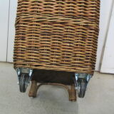 Basket woven wicker, trolley on wheels