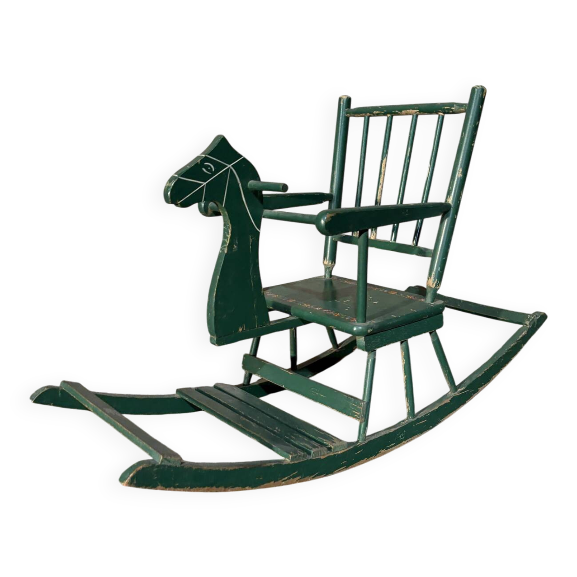 Cheval à bascule année 30 bois peint motif fleuri