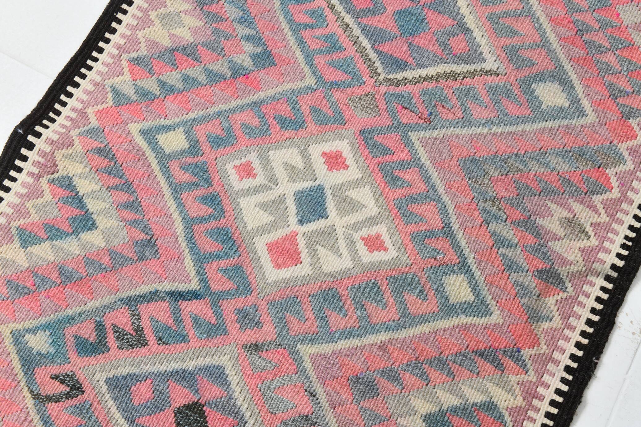 3x12 Soft Wool Pink Oriental Vintage Kilim Runner Rug